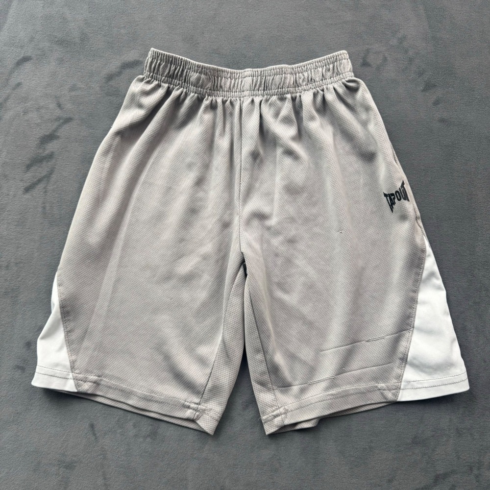 Tapout Mens Grey Mesh Athletic Shorts Elastic Waist White Side Stripe Size S